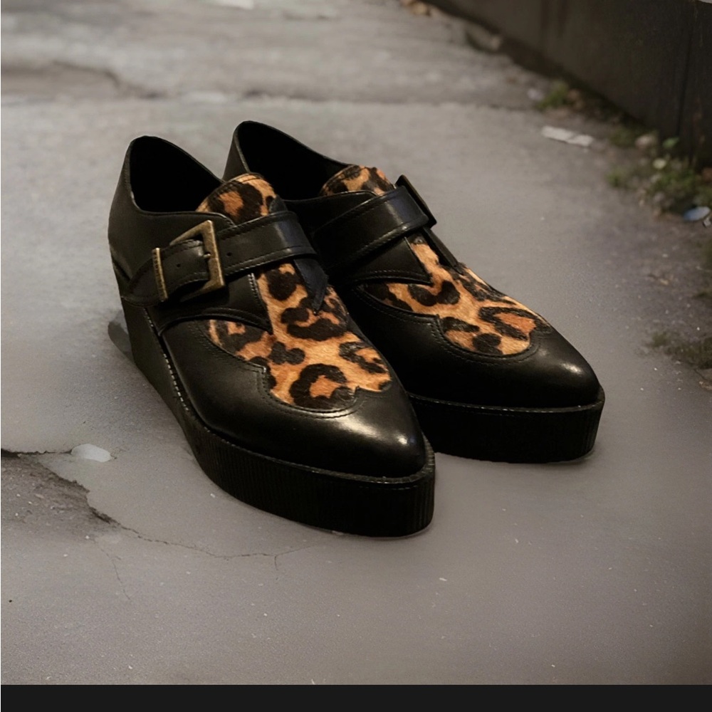 Giani Bini Woman’s Platform Horsehair Leather Creepers sz 9.5